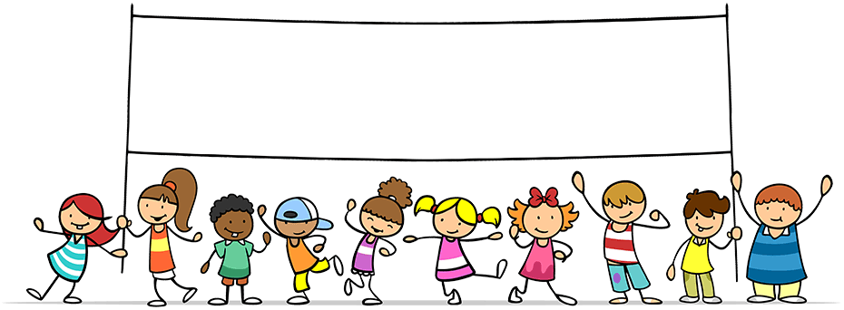 Group of children holding a banner with text